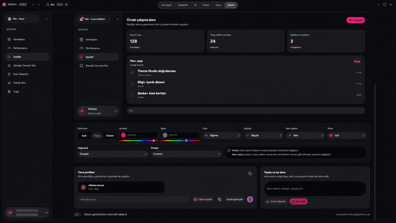 X9Delta Tema Stüdyosu'nda pembe vurgu profili