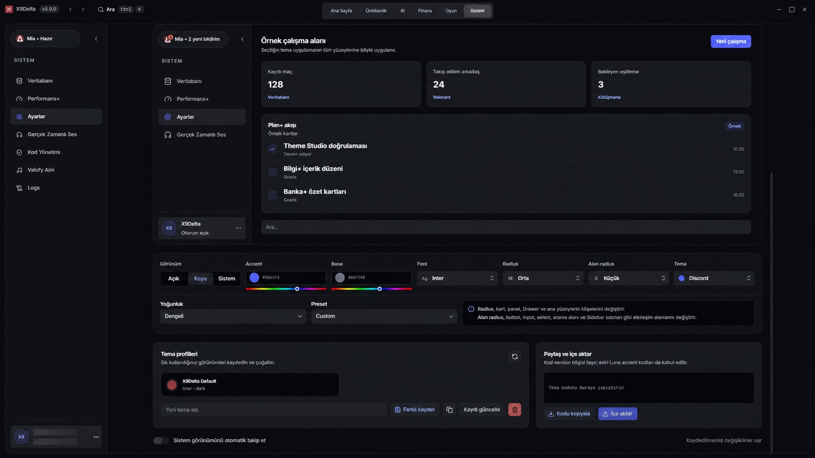 X9Delta Tema Stüdyosu'nda Indigo tema profili